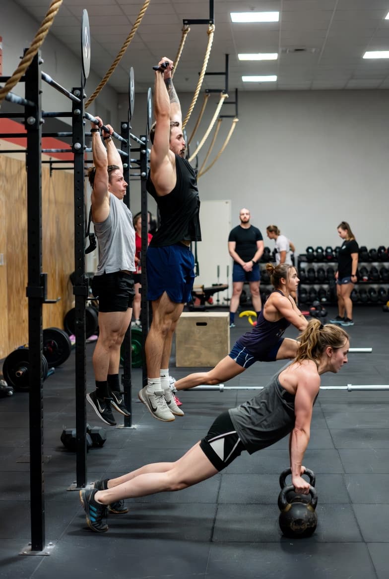 Modern gym with athletes training